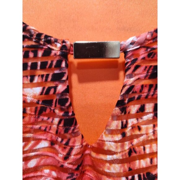 Avenue Size 26/28‎ Orange Black Pink White Lined Top 3/4 Sleeve Shirt - Picture 3 of 9